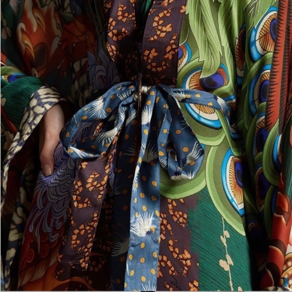 Bohemian Colorful Peacock Dragon Kimono Duster w/Sash Tie festival kaftan dress - Picture 5 of 8
